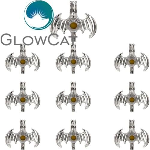10x K612 Flying Bat Beads Cage Pendant Essential Oil Diffuser Pearl Cage Perfume Locket For Oyster Jewelry Making Supplies