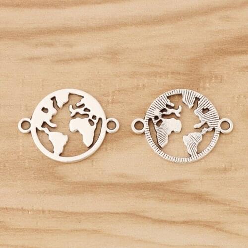 20 Pieces Tibetan Silver Tone Global World Map Connector Charms for Bracelet Jewellery Making Accessories