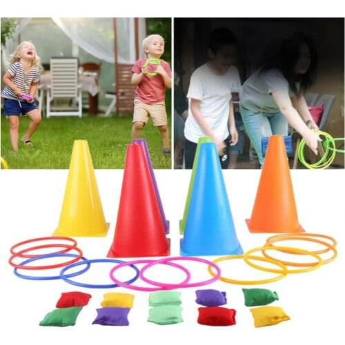 27Pcs Ring Throwing Game Classic Multifunction PE Reusable Football Training Tossing Game Set for Outdoor Indoor