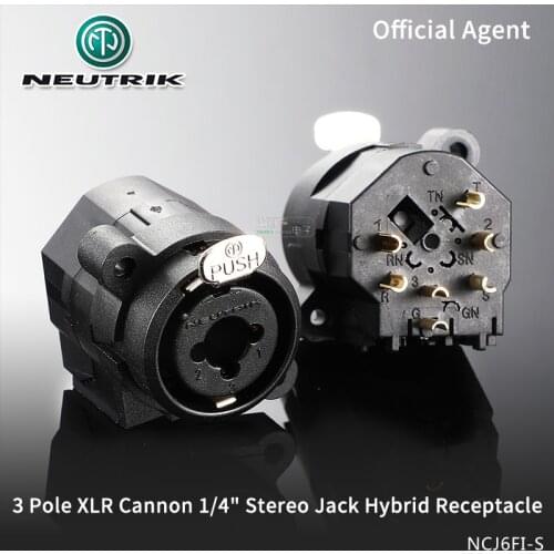Neutrik 3 Pole XLR/Stereo Jack Hybrid Chassis Connector Combo Cannon Female Receptacle with 1/4" Audio Plug Horizontal PCB Mount