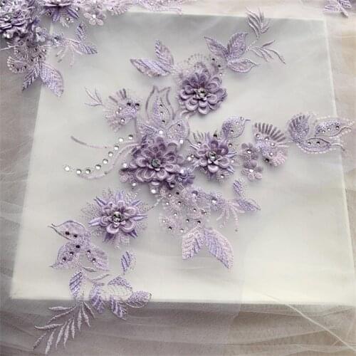 3D Wedding Dress Applique DIY Sewing Material Hot Drilling Lace Patch Multi-color Optional
