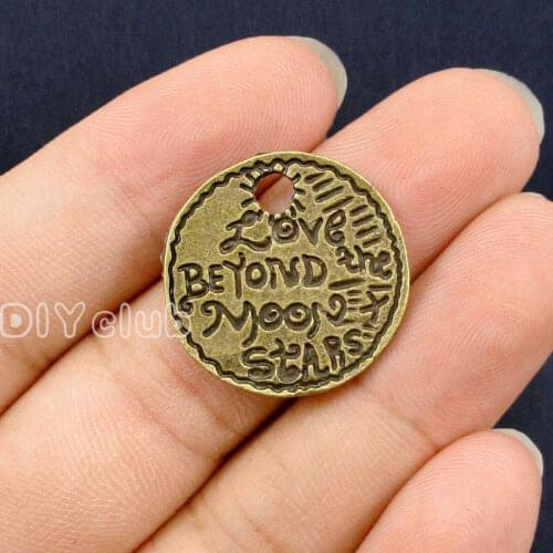 40pcs-Antique Bronze Round Love Beyond The Moon Stars Charms Pendant 23mm