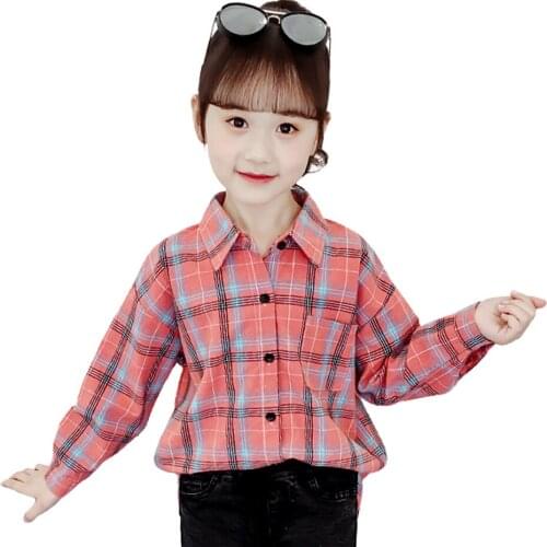 Big Grils Blouse Plaid Pattern Blouse Girls Spring Autumn Blouse Childrens For Girl Casual Style Childrens Clothes For Girls