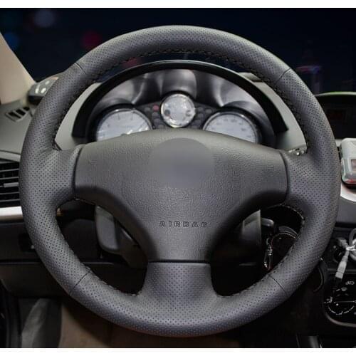 Black Artificial Leather Car Steering Wheel Cover for Peugeot 206 2007 2008 2009 Peugeot 207 Citroen C2 2002 2003 2004 2005 2006