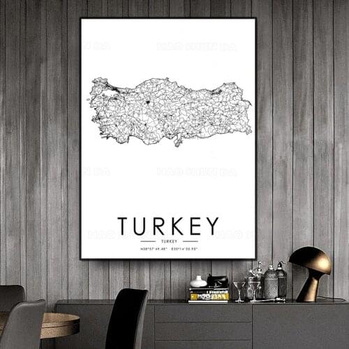 Black and White City Map The Turkey Map Poster HD Print Wall Art Canvas Nordic Landspace Painting for Home Decor Artwork