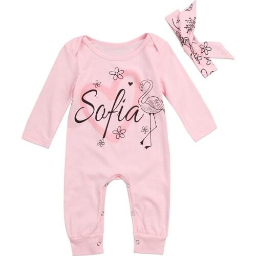 Citgeett Newborn Kids Baby Girls Long Romper Cotton Pink Jumpsuit Letters Clothes Outfits Set 0-24M