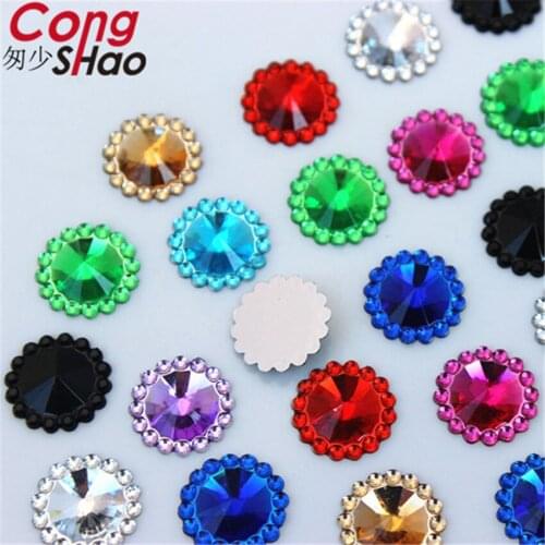Cong Shao 400PCS 12mm Flatback Round Flower Acrylic Rhinestone Applique Stones And Crystals Costume Button DIY Accessories CS255