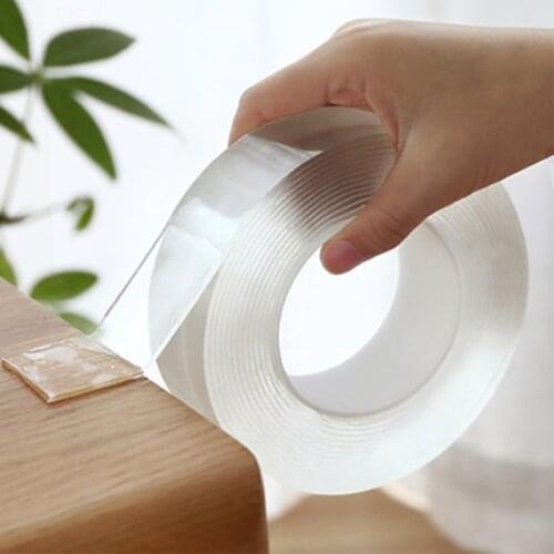 1-5M Home Reusable Tape Transparent Double Sided Adhesive Tape Reusable Waterproof Traceless Nano Glue Cleanable Home gekkotape