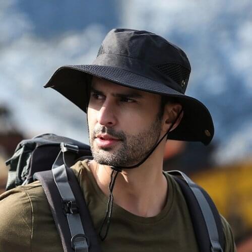 Mens Breathable Sun Hat Outdoor Fishing Cap Wide Eaves Anti-Uv Beach Cap Womens Barrel Hat Summer Hiking Camping Cap New