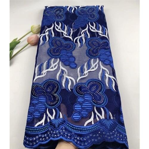 Hot Sale Blue Velvet Lace Fabric 2019 High Quality Grid Mesh Cloth African Lace With Stones French Lace Fabric For Evening Dress