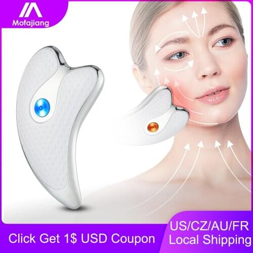 EMS Facial Lifting Massager Guasha Scraping Blue Red LED Light Microcurrent Skin Rejuvenation Slimming Tool Electric Machine