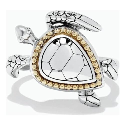 Bohemia Cute Sea Turtle Two Tone Gold Silver Color Animal Rings For Women Fashion Jewelry Ring Girls Gift D5T614 anillos mujer