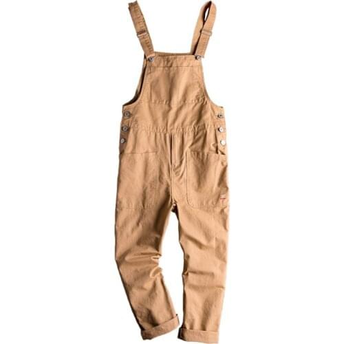 New Mens Male Fashion loose big pockets cargo bib overalls Casual coveralls Suspenders jumpsuits Khaki Army green pants