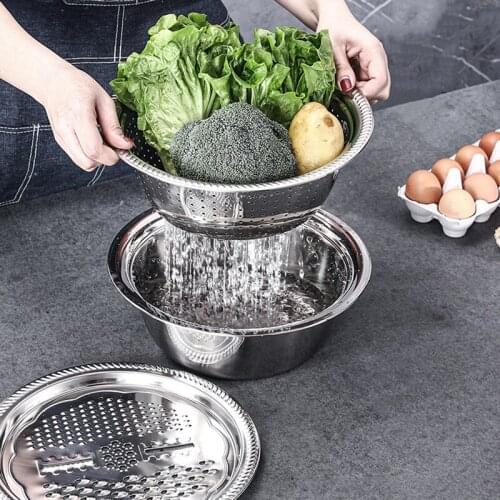 Multifunctional Drain Basket Vegetable Washing Pot Stainless Steel Washing Pot Potato Grater Rice Sieve Pot Kitchen Accessories