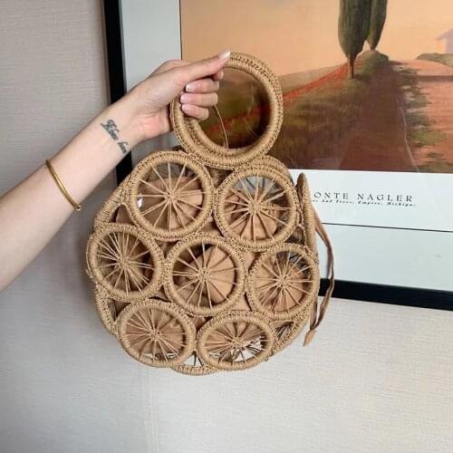 Fashion Rattan Hollow Round Straw Bags Wicker Woven Women Handbags Summer Beach Shoulder Bags Casual Lady Bali Travel Purses
