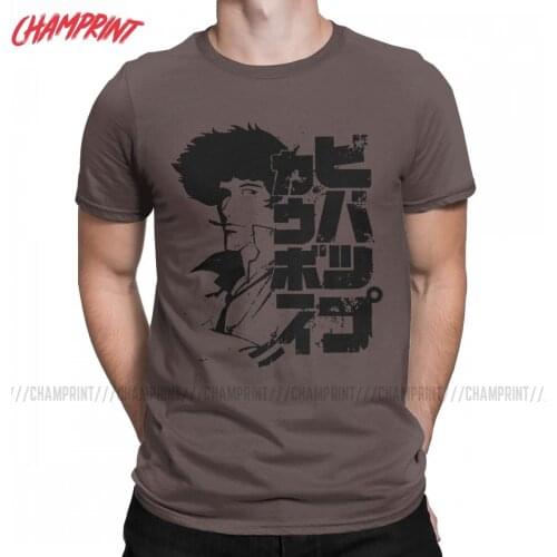 Mens Cowboy Bebop Spike Spiegel T Shirts Anime 100% Cotton Tops Casual Short Sleeve Round Neck Tees Summer T-Shirts