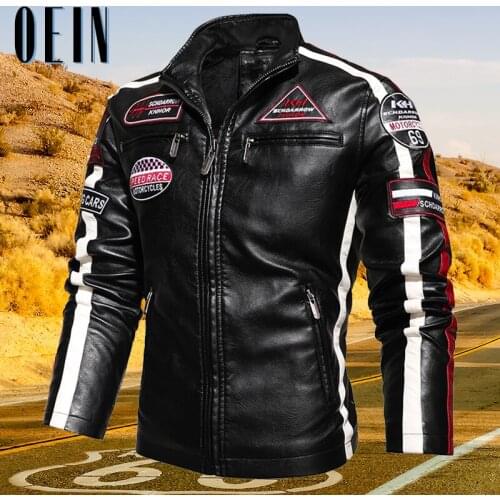 OEIN Winter Fleece Military PU Jacket Men 2021 New Motorcycle Faux Leather Jackets Male Windbreaker Coats chaqueta cuero hombre