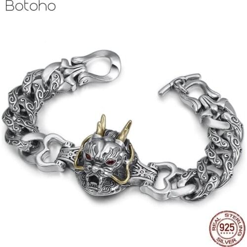 100% 925 Sterling Silver Originality temperament Dragon head Man Bracelet restoration Thai silver personality Bracelet for men