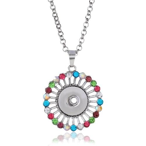 New Beauty Fashion Rhinestone Flower Round pendant snap necklace chain 60cm fit DIY 18MM snap buttons jewelry DJ0197
