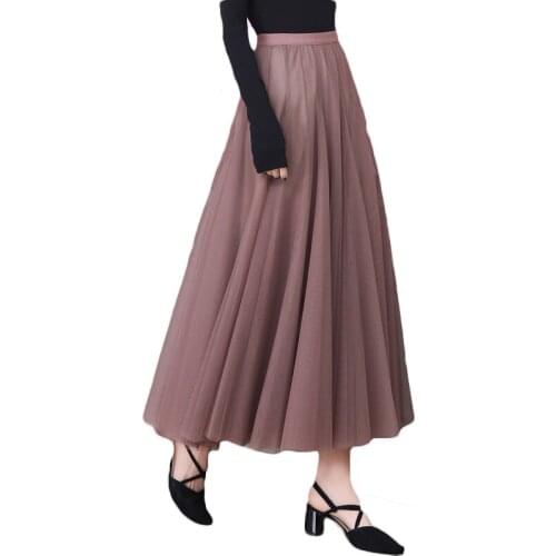 2021 New Spring Autumn Womens Clothing Mesh Skirt Korean Style High Waist Slim Pleated Skirts 57b