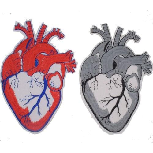 New Skull Punk Rock Anatomical Heart Patch Biker Iron On Back Big Patch Stripe On Clothes Embroidered Patches For Clothing Jeans