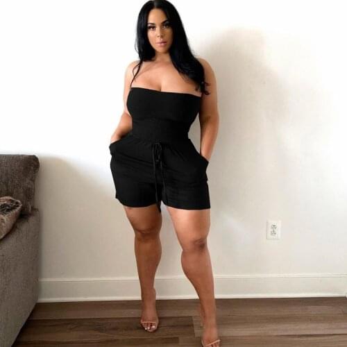 Solid Color Casual Fashion Summer Womens Jumpsuit Sleeveless Strapless Slim Rompers