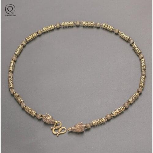 Retro Brass Hollow Propitious Clouds Pattern Dragon Head Chain Necklace Vintage Punk Necklace Men Hip-hop Gothic Punk Style Gift