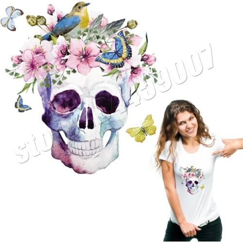 Sugar Skulls Patch Iron On Flower Heat Transfer New Design Washable DIY Accessory Clothing Deco Badges Applique On Clothes