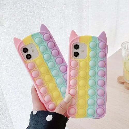 Fidget Toys Silicone Rainbow Cat Phone Case Antistress Toy Simple Dimple Bubble Tabletop Puzzle Game Anti Stress Soft Case