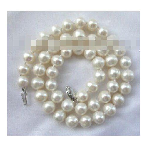 Stunning 9mm round white freshwater cultured pearl necklace