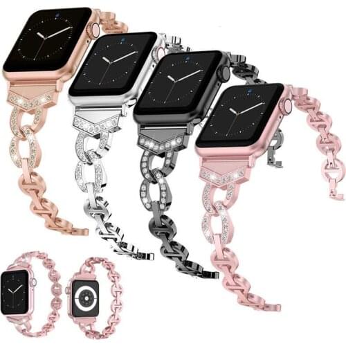 Metal diamond VO style strap for Apple watch 6 5 4 SE 3 2 40mm 44mm 38mm 42mm Quick Release Belt for Metal Stainless Steel Strap