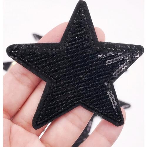 Retail Hot Sale 1Pcs Gold Black Star Sequins Patches for Clothing Iron on Patch Embroidered Appliques DIY Apparel Sewing Badges