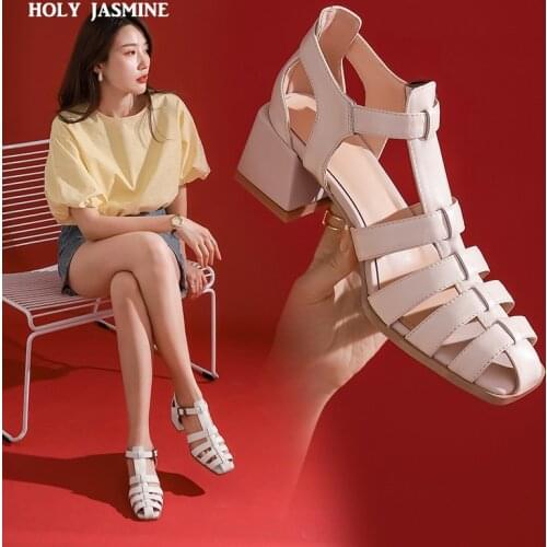 Fashion Solid Women Sandals Summer Shoes Open Toe Rome Style High Heels Fashion Buckle Gladiator Shoes Woman 2021 Sandals Women