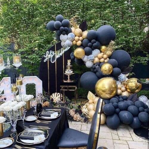 112pcs 4D Balloons Arch Black Gold Style Wedding Decorations Agate Balloon Garland Birthday Baby Shower Party Decor Supplies
