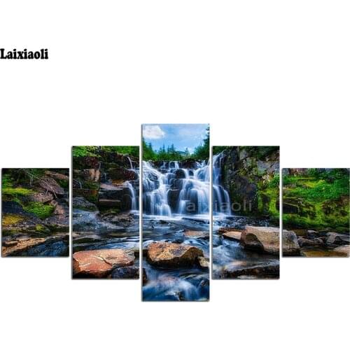 Triptych Diamond Painting Cross-Stitch waterfall Five of paintings beads embroidery DIY Kit Diamond mosaic 5D icon scenery 5pcs