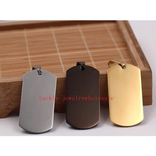 Choose 1pcs Stainless steel 20*40mm Simple design Dog Tag Amry Pendant no chain Gold / black Unisexs