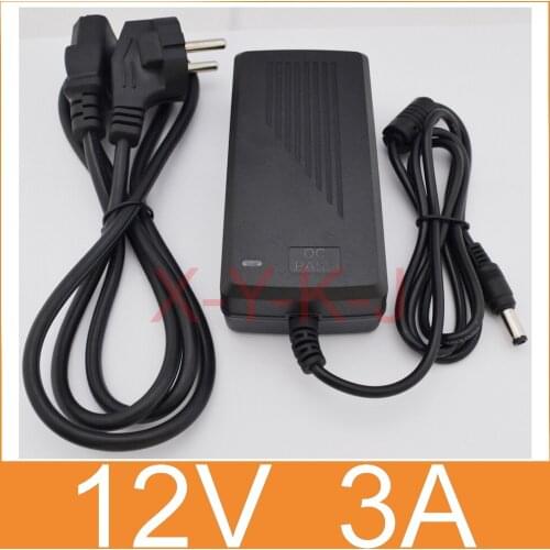 High quality 100PCS 12V 3A 36W Led Power Adapter for LED Light or LCD Monitor(5.5*2.1 or 5.5*2.5 )US .EU.AU .UK plug +AC Cable