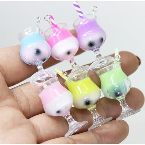 Yamily 6pcs/ Resin Simulation 3D Goblet Charm 2Colour Drink Milk Tea Pendant For Earring KeyChain Jewelry DIY Making