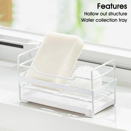 Sink Sponge Holder Drying Rack Iron Kitchen Sink Organizer Caddy with Removable Drain Tray