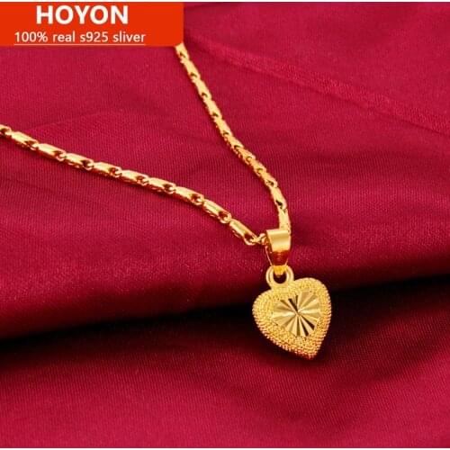 Heart Shape 24k Yellow Gold Plated Pendant Necklace For Women Love Heart Clavicle Chain Necklace Valentines Day Fine Jewelry
