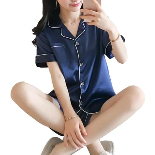 Women Turn Down Collar Short Sleeve Pocket Buttons Top Shorts Sleepwear Set домашняя одежда женская 2021