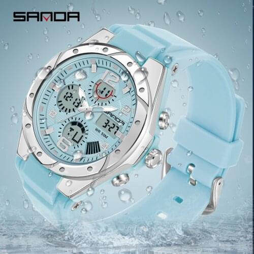 Sanda Watch With Double Display Men Quartz Clock Unisex Couple Watch 2021 Korean Student Fashion Waterproof Digital Watch 6062