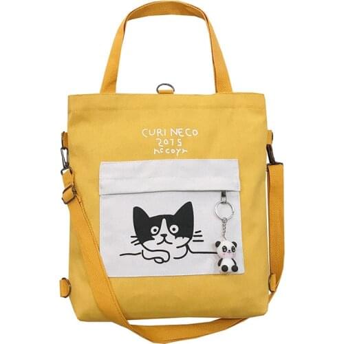 Women Canvas Shoulder Bags Environmental Foldable Shopping Bag Cartoon Tote Package Crossbody Bags Casual Handbag For Girl Trave