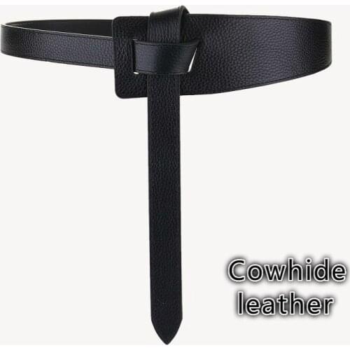 Cowhide Belt for Women Wide Waist Belts Coat Luxury Female Black Bow Leather High Quality Girdles Strap Dress Coat Accessories