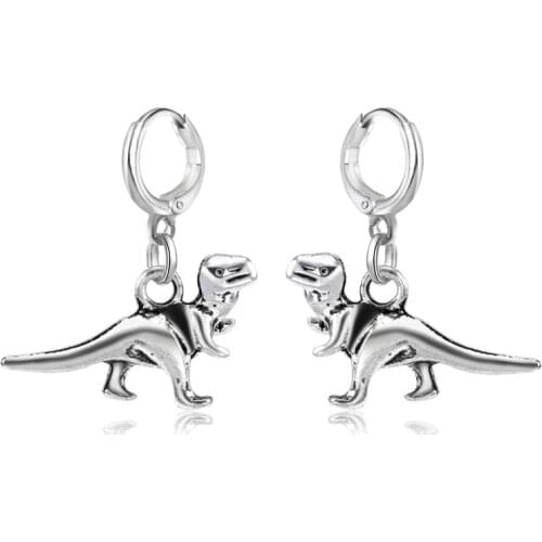 GEOMEE 1Pair Fashion Cute Antique Little Dinosaur Metal Hoop Earrings for Women Small Animal Hanging Earring Brincos Pendientes