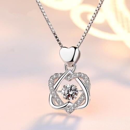 1 piece hanging concentric knot shape box chain pendant necklace setting cubic zirconia silver color necklace for lovers
