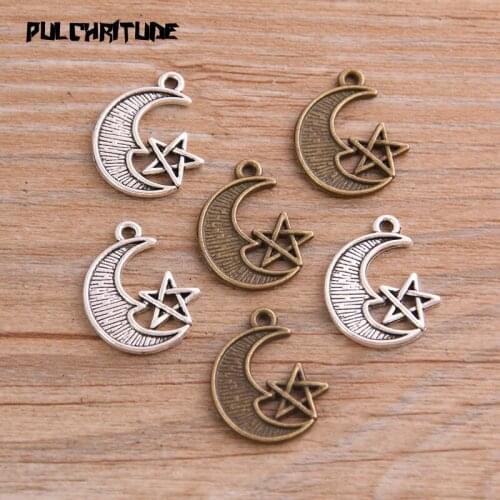 20pcs 16*20mm Two Color Metal Zinc Alloy Small Moon Star Charms Fit Jewelry Medical Plant Pendant Charms Makings
