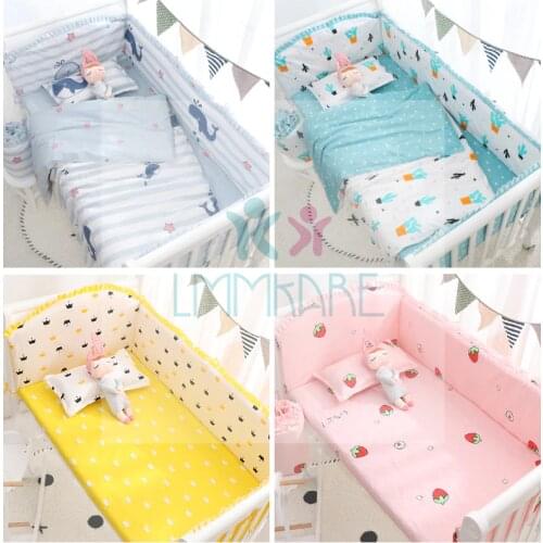2020 Cotton Breathable Baby Crib Bumper Pads Crib Liner Cot Sets for Baby Boys Girls Safe Bumper Guards Crib Rail Padding 6Pcs