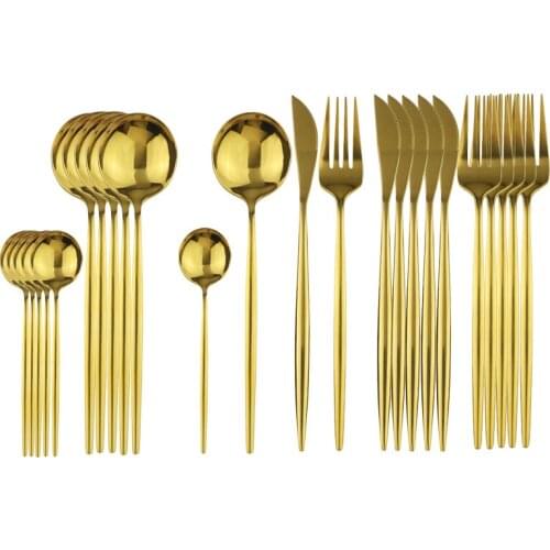 24Pcs Gold Delicate Dinnerware Set Knife Fork Spoon Flatware Set Stainless Steel Tableware Set Western Dinner Cutleries