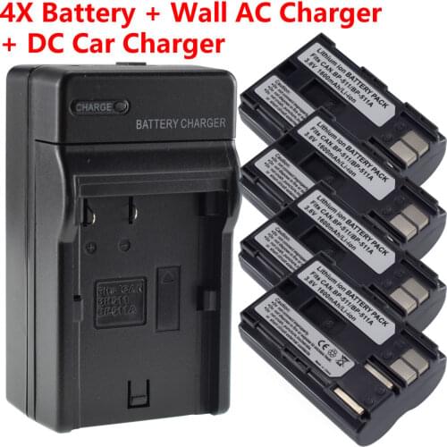 4X BP-511 Battery + Charger for Canon EOS ZR45MC ZR50MC 30D 40D 50D 300D Digital Rebel D30 D60 DS6041 MV730i MV750i